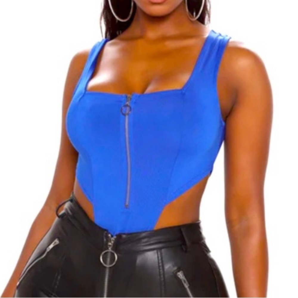 Blue Zipper Front Women's Top